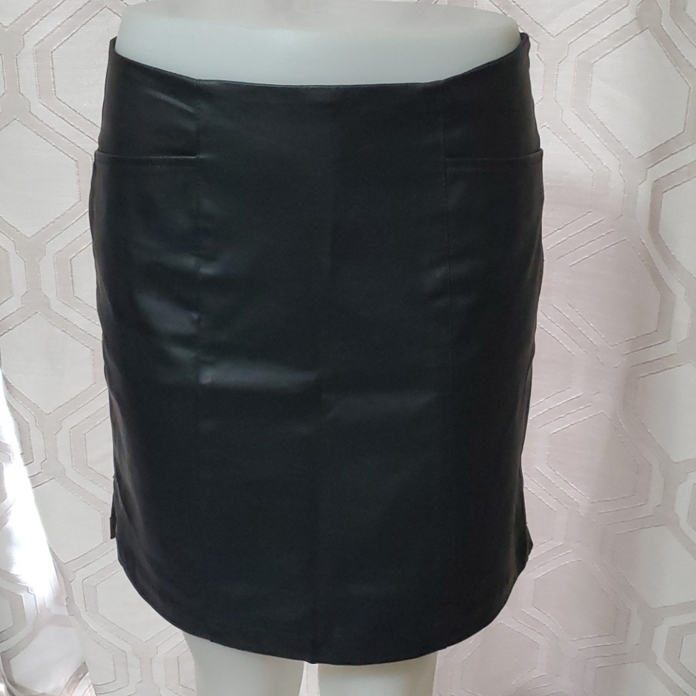 Black Pleather knee length skirt
